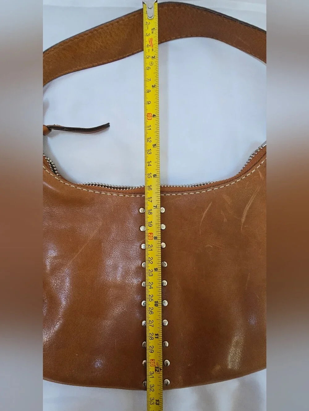 Michael Kors Uptown Astor Cognac Leather Studded Hobo Bag Y2K